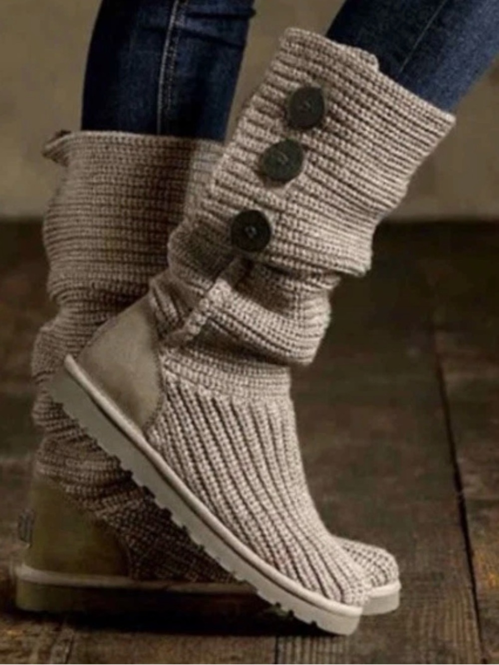Ugg Classic Cardy Knit Wool Button Tall Boots 1016555 - Gray - Women's 8